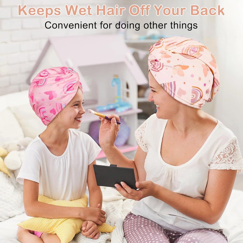 Basumee Microfiber Hair Towel Wrap for Kids 2 Pack Rapid Drying Hair Towel with Button Hair Turbans for Wet Hair Wraps Head Towel Wrap for Women and Girls - Image 5